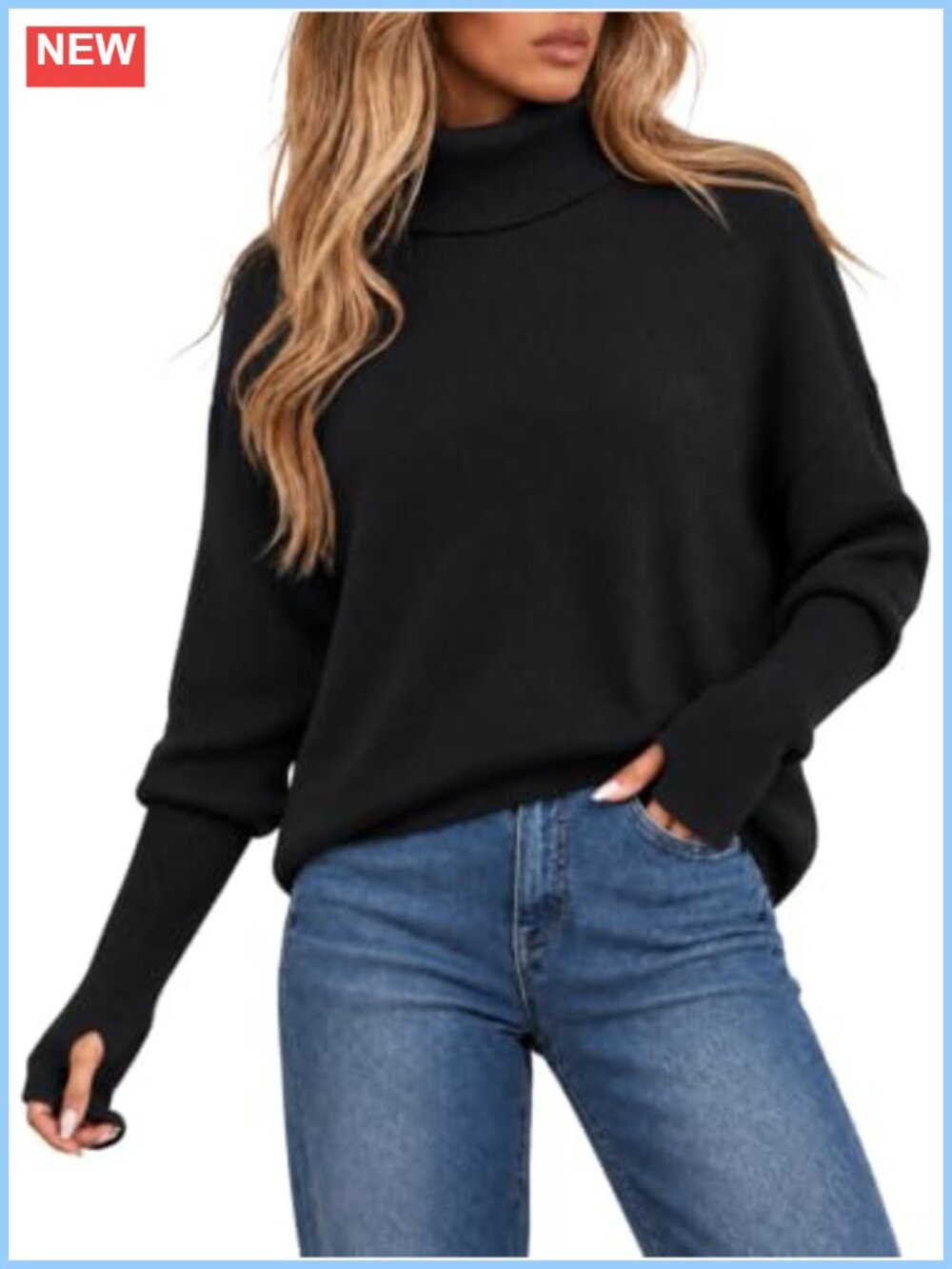 Wool Blend Oversized Batwing Sleeve Turtleneck Pullover Sweater